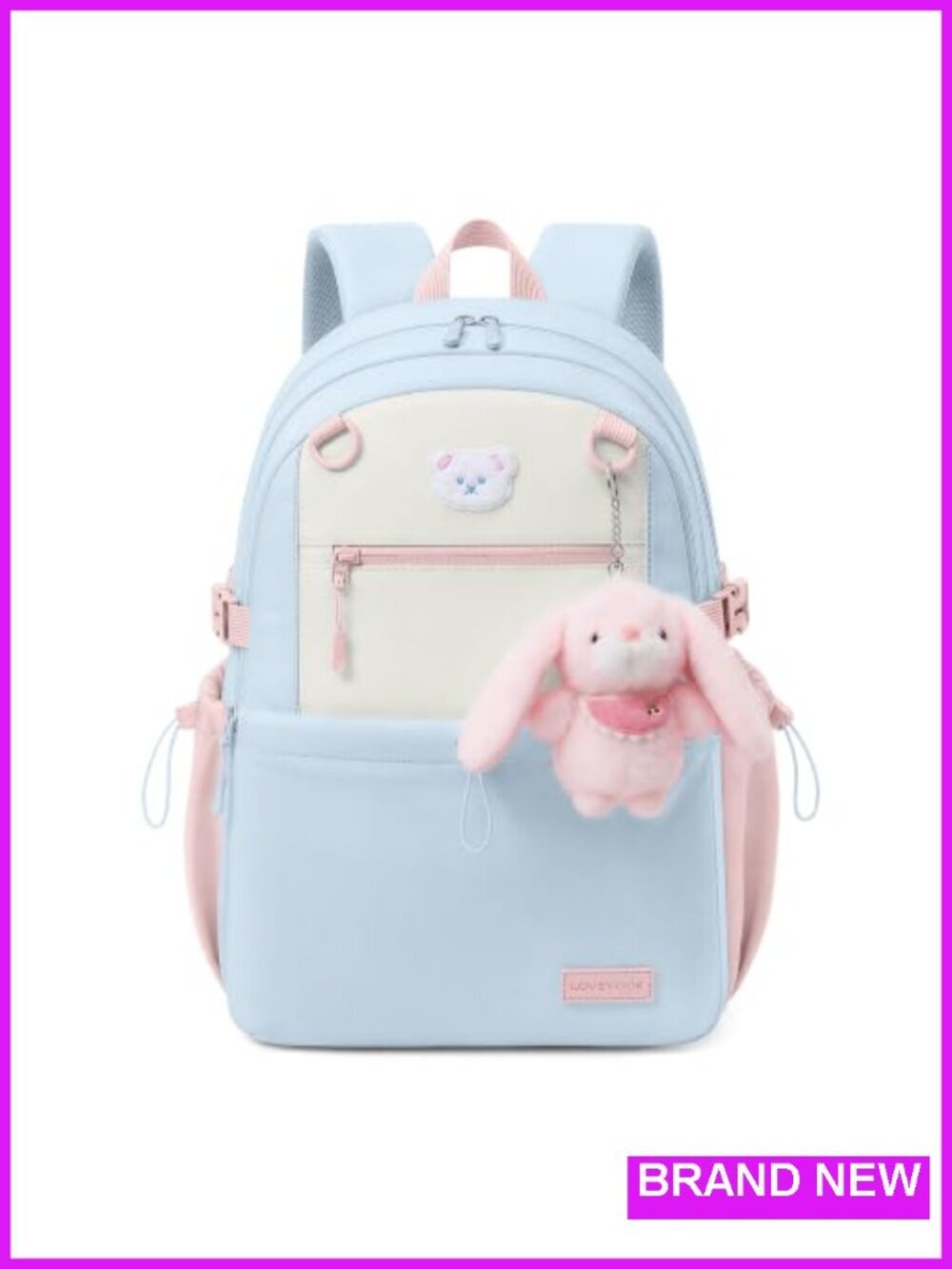 Girls Backpack with Bunny Charm & Large Cup Holder for School